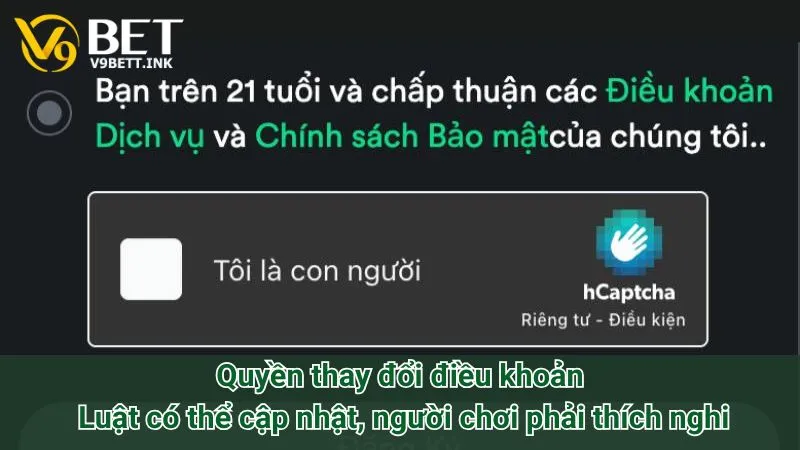 Quyền thay đổi điều khoản: Luật có thể cập nhật, người chơi phải thích nghi